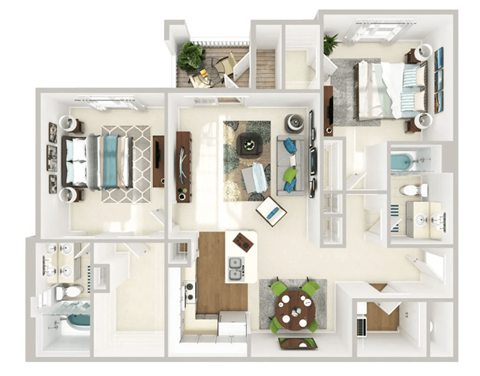 a bedroom floor plan with a bathroom and a living room
